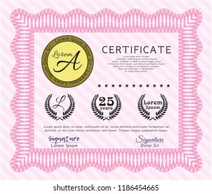 Pink Certificate template or diploma template. With background. Artistry design. Customizable, Easy to edit and change colors. 
