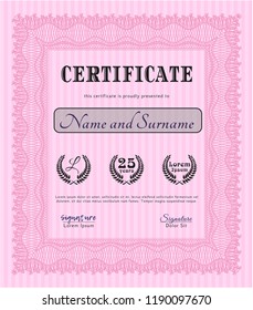 Pink Certificate template or diploma template. With background. Vector illustration. Good design. 