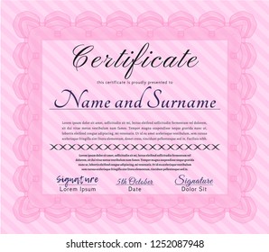 Pink Certificate template or diploma template. With background. Good design. Detailed. 