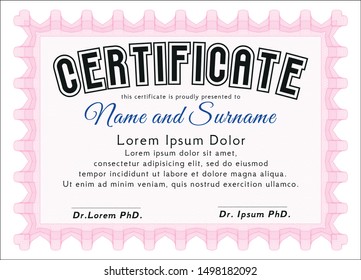 Pink Certificate template or diploma template. With background. Vector illustration. Money Pattern design. 