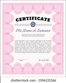 Pink Certificate template or diploma template. With background. Excellent design. Customizable, Easy to edit and change colors. 