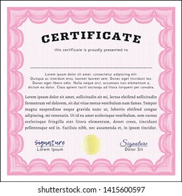Pink Certificate template or diploma template. Beauty design. With guilloche pattern. Customizable, Easy to edit and change colors. 