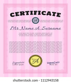  Pink Certificate template or diploma template. With complex linear background. Customizable, Easy to edit and change colors. Money design. 