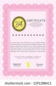 Pink Certificate template or diploma template. With complex background. Nice design. Vector illustration. 