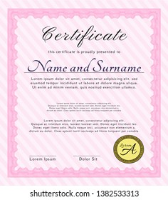 Pink Certificate template or diploma template. Complex background. Customizable, Easy to edit and change colors. Beauty design. 
