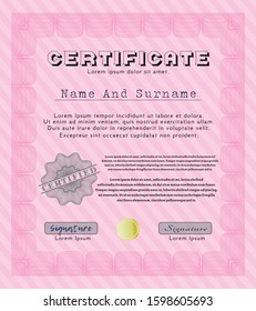 Pink Certificate template or diploma template. With complex linear background. Nice design. Vector illustration. 