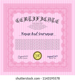 Pink Certificate template or diploma template. Customizable, Easy to edit and change colors. Printer friendly. Sophisticated design. 