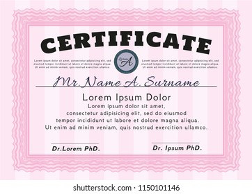 Pink Certificate template or diploma template. Customizable, Easy to edit and change colors. Easy to print. Beauty design. 