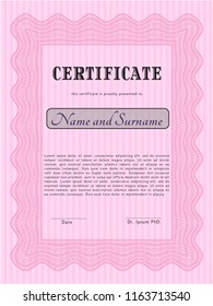Pink Certificate template or diploma template. Customizable, Easy to edit and change colors. With complex background. Excellent design. 