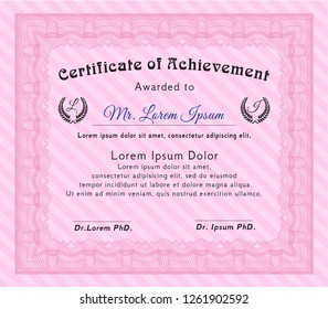 Pink Certificate template or diploma template. Customizable, Easy to edit and change colors. With great quality guilloche pattern. Artistry design. 