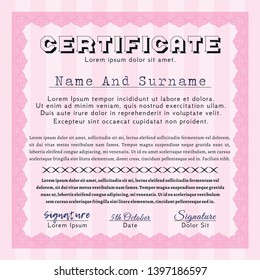 Pink Certificate template or diploma template. Customizable, Easy to edit and change colors. With complex linear background. Beauty design. 