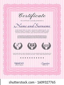 Pink Certificate template or diploma template. Customizable, Easy to edit and change colors. Printer friendly. Money Pattern design. 