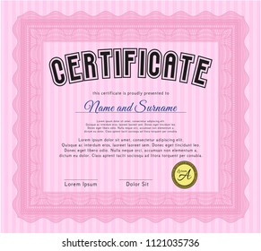 Pink Certificate template or diploma template. Detailed. Easy to print. Beauty design. 