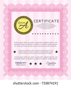 Pink Certificate template or diploma template. Detailed. With background. Cordial design. 