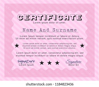 Pink Certificate template or diploma template. Easy to print. Vector illustration. Retro design. 
