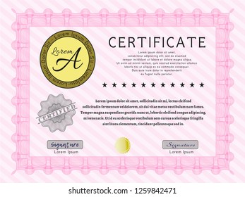 Pink Certificate template or diploma template. Easy to print. Detailed. Excellent design. 