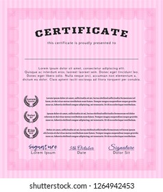Pink Certificate template or diploma template. Easy to print. Elegant design. Customizable, Easy to edit and change colors. 