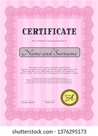 Pink Certificate template or diploma template. Easy to print. Customizable, Easy to edit and change colors. Modern design. 