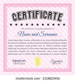 Pink Certificate template or diploma template. Excellent design. Easy to print. Vector illustration. 