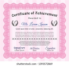 Pink Certificate template or diploma template. Good design. With complex background. Customizable, Easy to edit and change colors. 