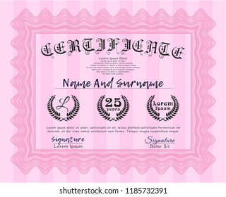 Pink Certificate template or diploma template. With great quality guilloche pattern. Good design. Customizable, Easy to edit and change colors. 