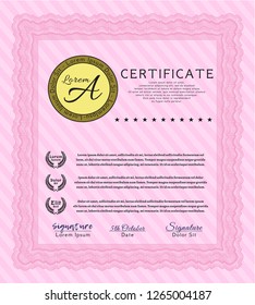 Pink Certificate template or diploma template. With guilloche pattern and background. Customizable, Easy to edit and change colors. Money Pattern design. 