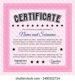 Pink Certificate template or diploma template. With linear background. Detailed. Artistry design. 