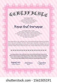Pink Certificate template or diploma template. With linear background. Vector illustration. Elegant design. 
