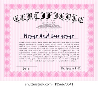 Pink Certificate template or diploma template. Money design. Complex background. Customizable, Easy to edit and change colors. 