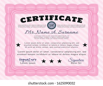Pink Certificate template or diploma template. Money design. With guilloche pattern. Customizable, Easy to edit and change colors. 