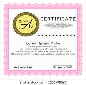 Pink Certificate template or diploma template. Nice design. With complex background. Vector illustration. 