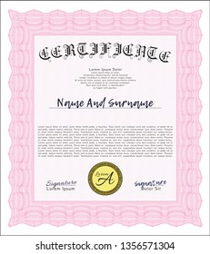 Pink Certificate template or diploma template. Perfect design. With complex linear background. Customizable, Easy to edit and change colors. 