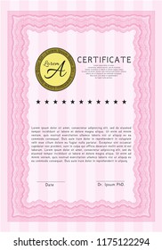 Pink Certificate template or diploma template. Printer friendly. Beauty design. Vector illustration. 