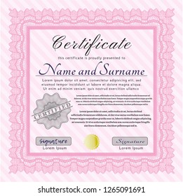 Pink Certificate template or diploma template. With quality background. Retro design. Detailed. 