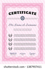 Pink Certificate template or diploma template. With quality background. Detailed. Perfect design. 