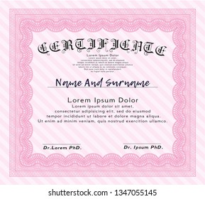Pink Certificate template or diploma template. Sophisticated design. With quality background. Vector illustration. 