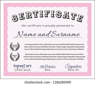 Pink Certificate template or diploma template. Vector illustration. With complex linear background. Modern design. 
