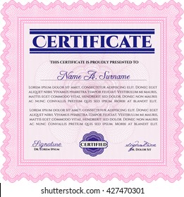 Plantilla de certificado rosa o plantilla de diploma. Patrón vectorial que se utiliza en moneda y diplomas. Diseño de belleza. Fondo complejo. 
