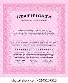 Pink Certificate template. Easy to print. Money Pattern design. Customizable, Easy to edit and change colors. 