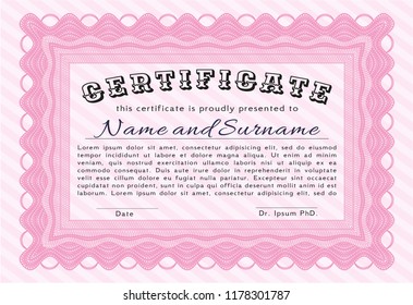 Pink Certificate template. Easy to print. Detailed. Excellent design. 