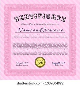 Pink Certificate template. Easy to print. Sophisticated design. Detailed. 
