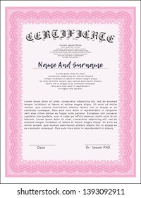 Pink Certificate template. Easy to print. Detailed. Beauty design. 