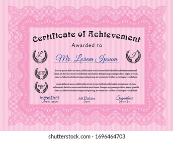 Plantilla de certificado rosa. Fácil de imprimir. Detallado. Diseño perfecto. 