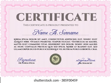 Pink Certificate template. Easy to print. Customizable, Easy to edit and change colors. Nice design. 