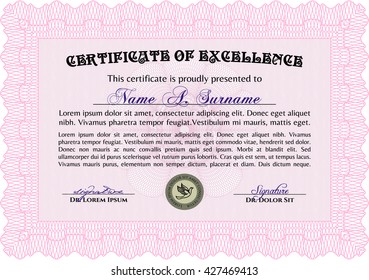Plantilla de certificado rosa. Fácil de imprimir. Personalizable, fácil de editar y cambiar los colores. Buen diseño. 