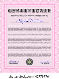 Plantilla de certificado rosa. Fácil de imprimir. Personalizable, fácil de editar y cambiar los colores. Buen diseño. 