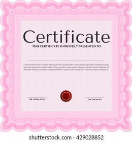 Pink Certificate template. Easy to print. Nice design. Customizable, Easy to edit and change colors. 