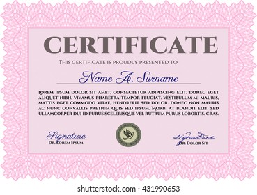 Plantilla de certificado rosa. Fácil de imprimir. Personalizable, fácil de editar y cambiar los colores. Diseño cordial. 