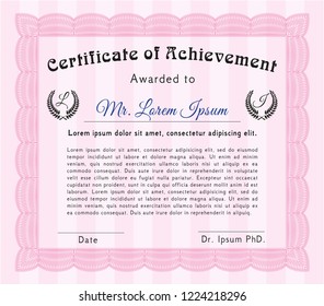 Pink Certificate template. Elegant design. Printer friendly. Vector illustration. 