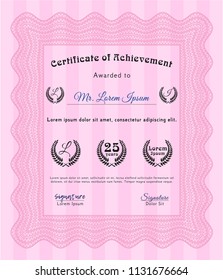 Pink Certificate template. Excellent design. With quality background. Vector illustration. 